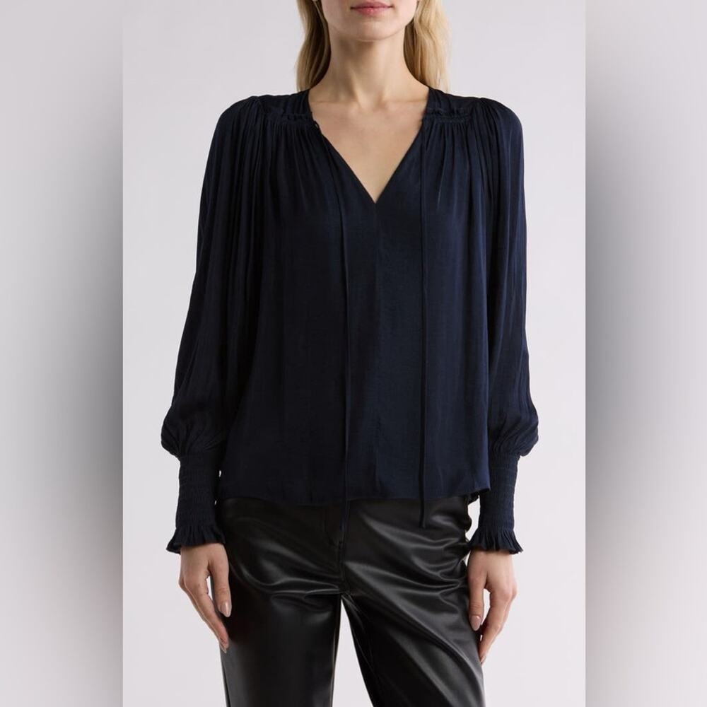 Rebecca Taylor Tie Neck Sateen Blouse